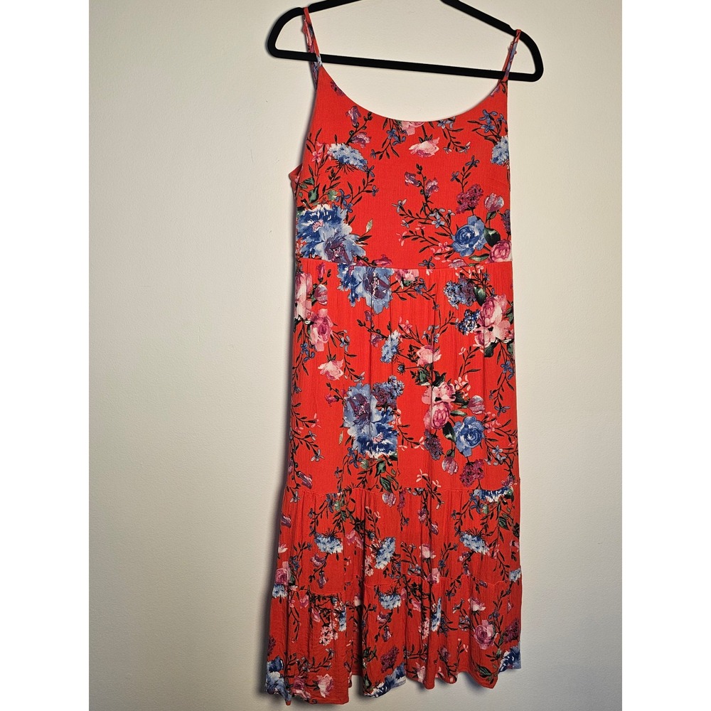 Cottagecore m i a m i Jubilee Floral Midi Dress Womens Size M Red Orange Tiered
